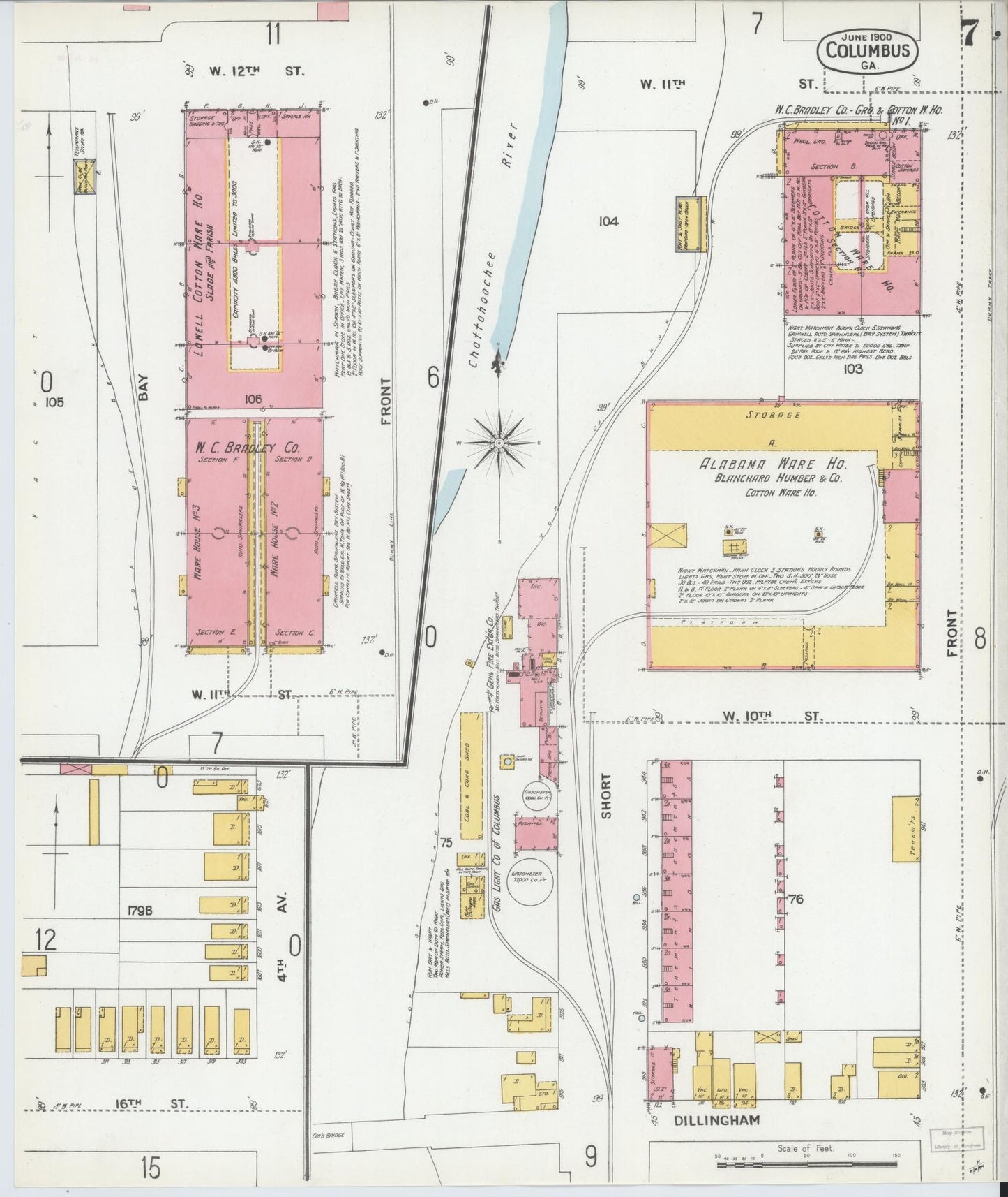 Sanborn Fire Insurance Map from Columbus, Muscogee County, Georgia (1900), Sheet #0007 - Complete Map Set gallery image, historic Sanborn map, vintage wall art, Georgia Georgia