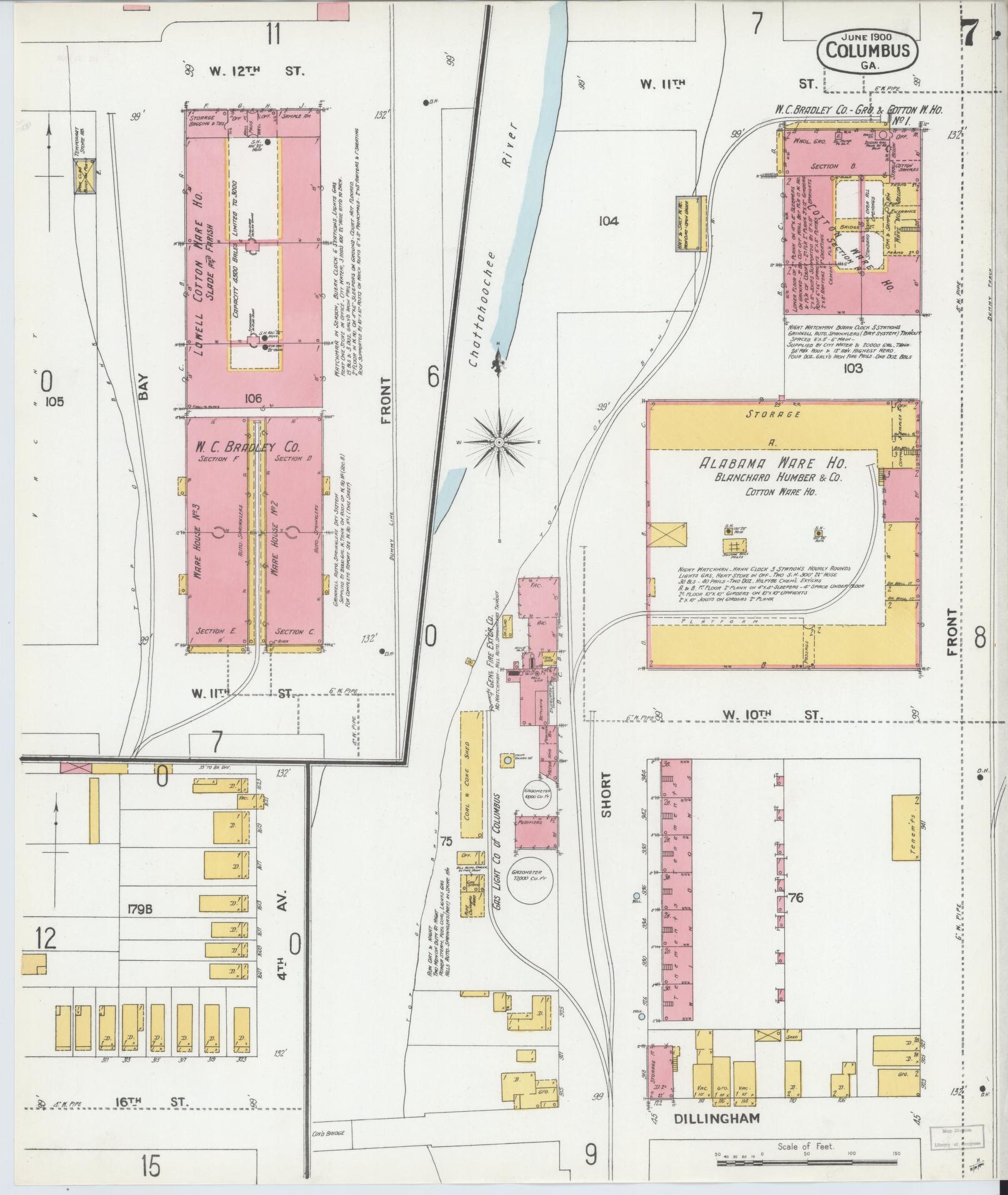 Sanborn Fire Insurance Map from Columbus, Muscogee County, Georgia (1900), Sheet #0007 - Complete Map Set gallery image, historic Sanborn map, vintage wall art, Georgia Georgia