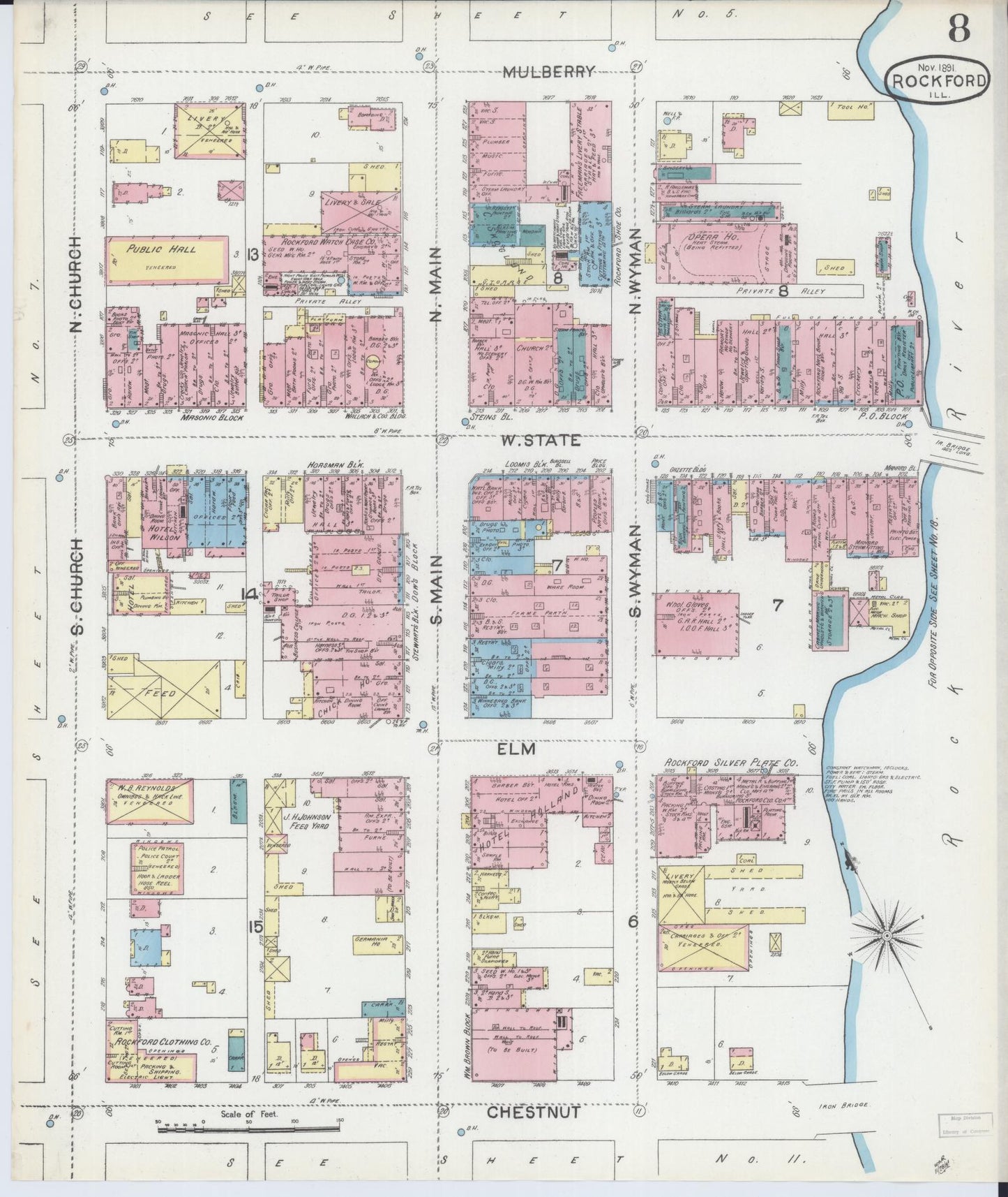 Sanborn Fire Insurance Map from Rockford, Winnebago County, Illinois (1891), Sheet #0008 - Complete Map Set gallery image, historic Sanborn map, vintage wall art, Illinois Illinois