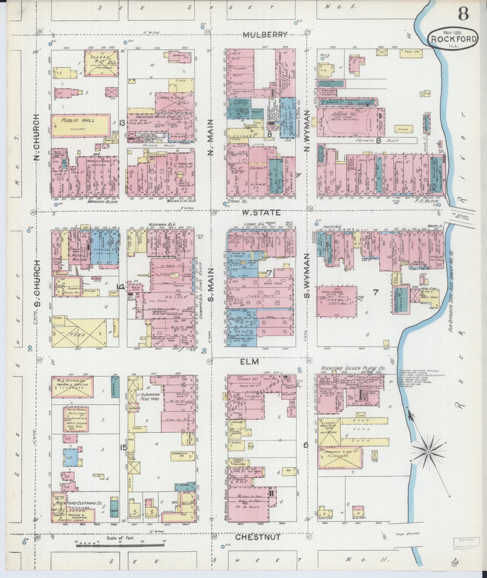 Sanborn Fire Insurance Map from Rockford, Winnebago County, Illinois (1891), Sheet #0008 - Complete Map Set gallery image, historic Sanborn map, vintage wall art, Illinois Illinois