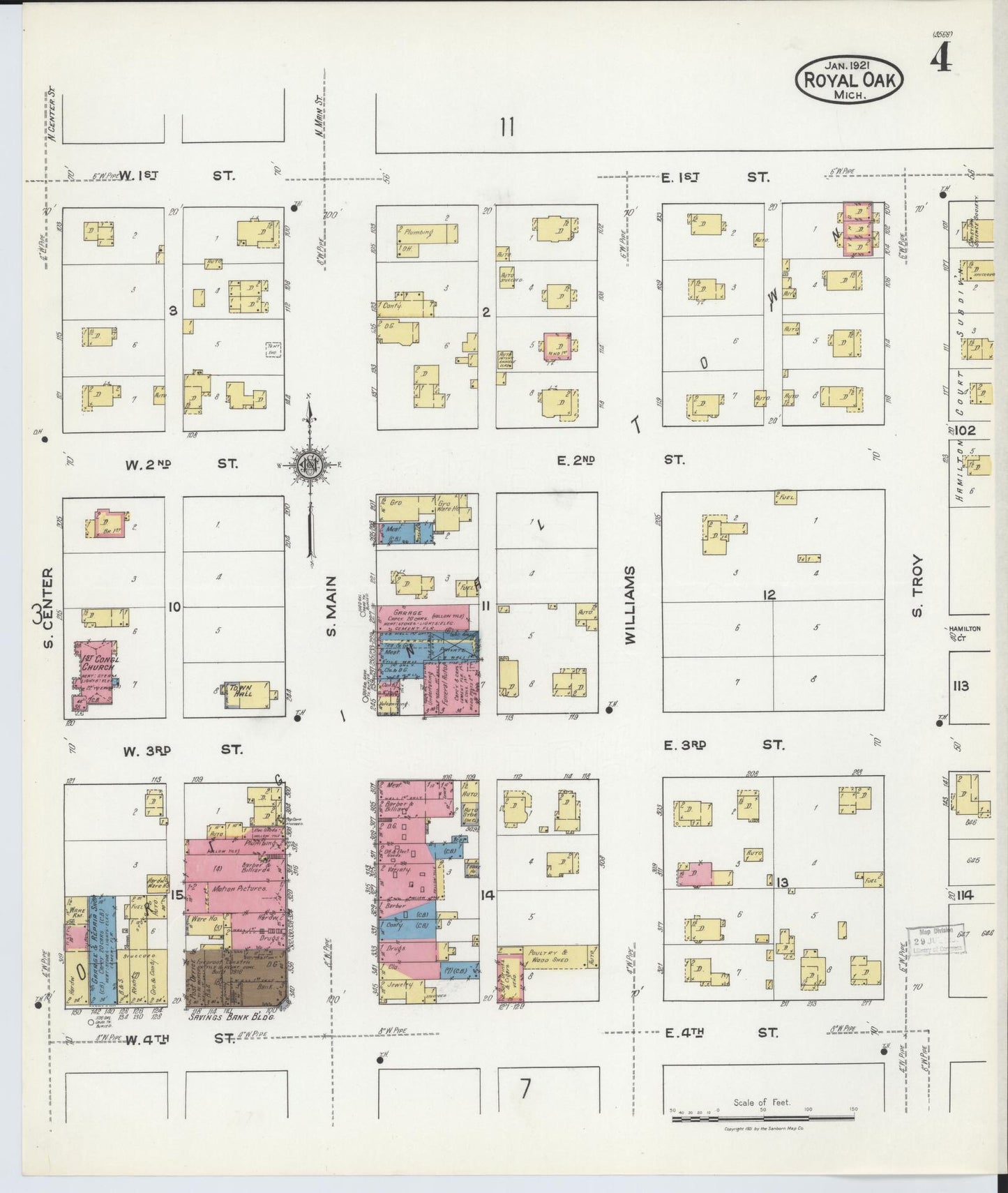 Sanborn Fire Insurance Map from Royal Oak, Oakland County, Michigan (1921), Sheet #0004 - Complete Map Set gallery image, historic Sanborn map, vintage wall art, Michigan Michigan