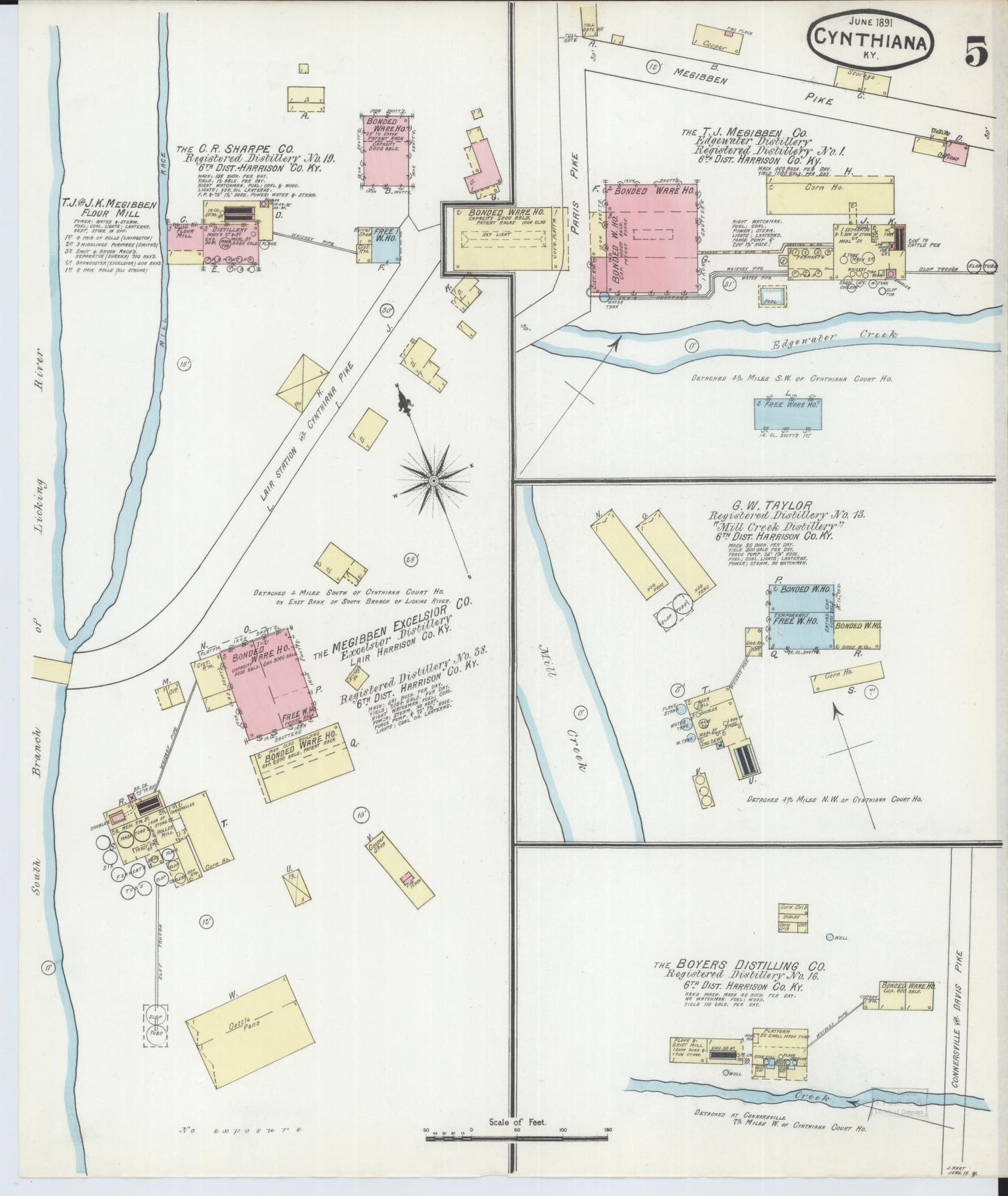 Sanborn Fire Insurance Map from Cynthiana, Harrison County, Kentucky (1891), Sheet #0005 - Historic Sanborn Fire Insurance Map Print, vintage old map wall art, antique decor, genealogy gift, Kentucky Kentucky map