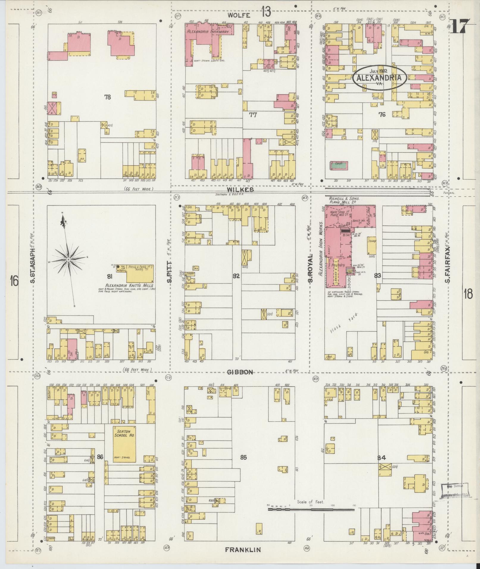 Sanborn Fire Insurance Map from Alexandria, Independent Cities, Virginia (1902), Sheet #0017 - Complete Map Set gallery image, historic Sanborn map, vintage wall art, Virginia Virginia