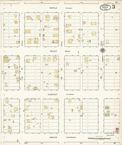 Sanborn Fire Insurance Map from Troy, Doniphan County, Kansas (1922), Sheet #0003 - Complete Map Set gallery image, historic Sanborn map, vintage wall art, Kansas Kansas