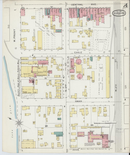 Sanborn Fire Insurance Map from Dunkirk, Chautauqua County, New York (1893), Sheet #0004 - Historic Sanborn Fire Insurance Map Print, vintage old map wall art, antique decor, genealogy gift, New York New York map