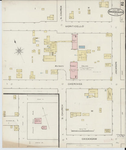Sanborn Fire Insurance Map from Brookhaven, Lincoln County, Mississippi (1886), Sheet #0002 - Complete Map Set gallery image, historic Sanborn map, vintage wall art, Mississippi Mississippi