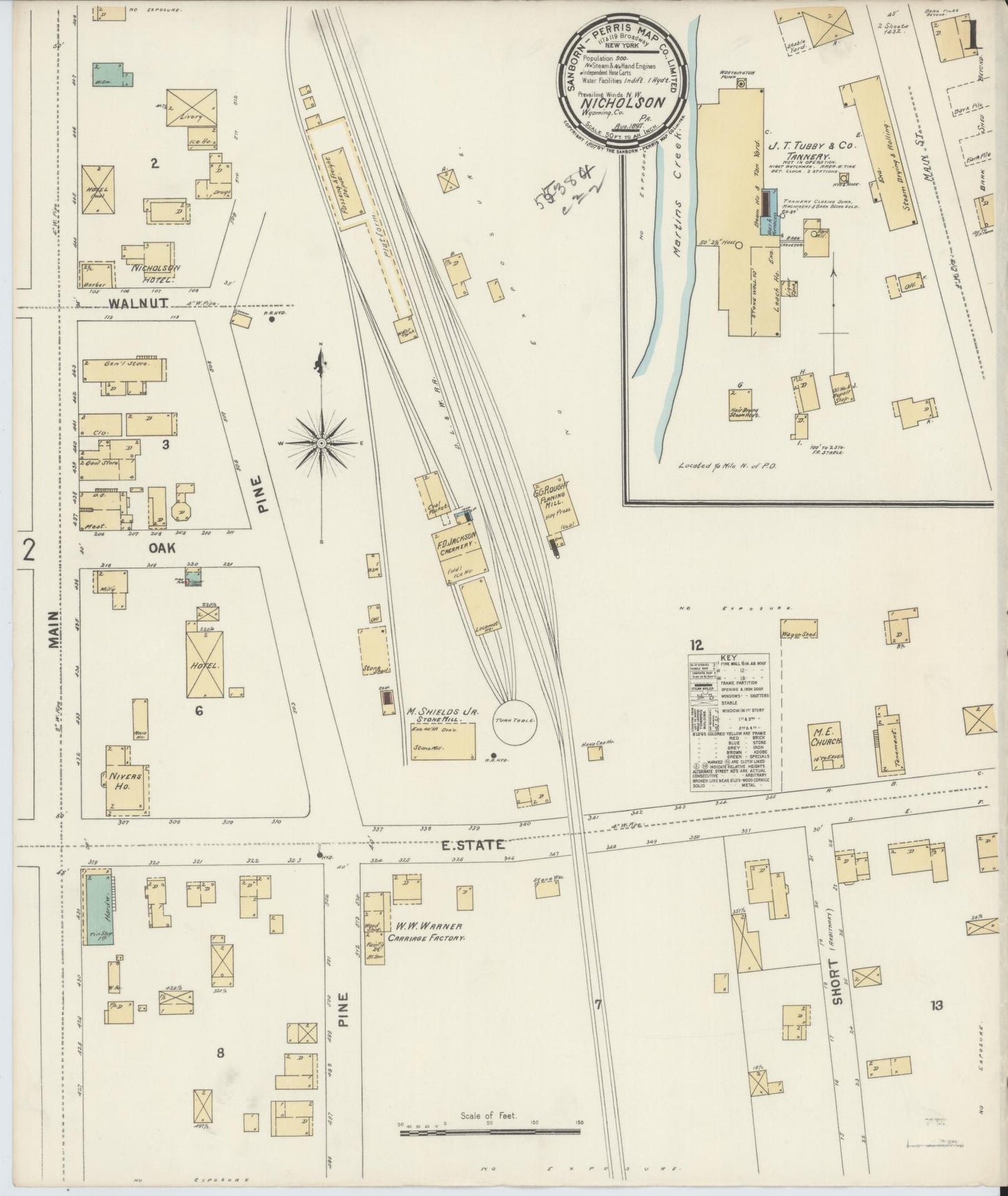 Sanborn Fire Insurance Map from Nicholson, Wyoming County, Pennsylvania (1897), Sheet #0001 - Complete Map Set gallery image, historic Sanborn map, vintage wall art, Pennsylvania Pennsylvania