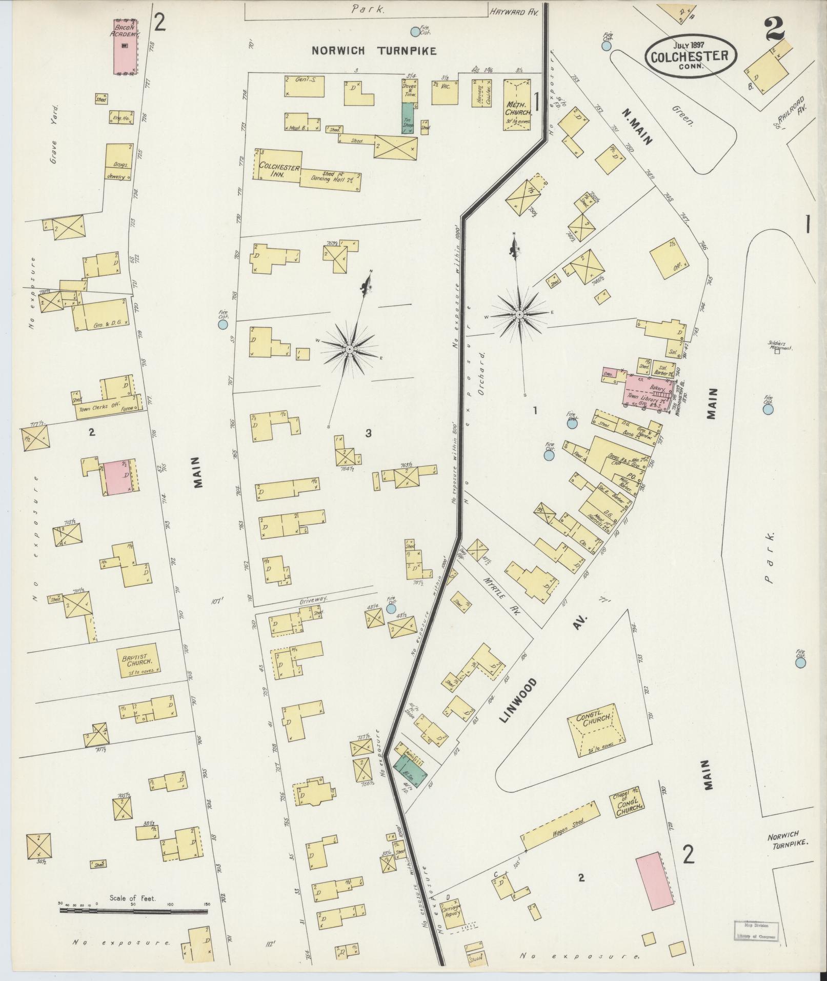Sanborn Fire Insurance Map from Colchester, New London County, Connecticut (1897), Sheet #0002 - Complete Map Set gallery image, historic Sanborn map, vintage wall art, Connecticut Connecticut
