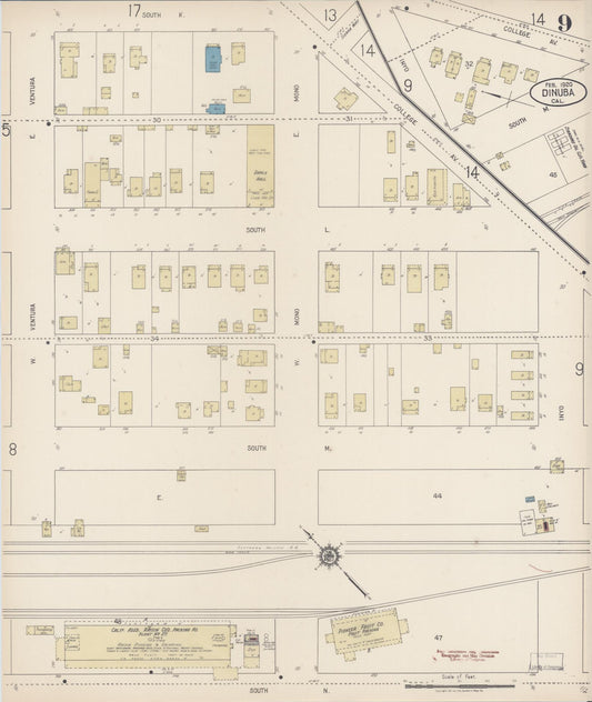 Sanborn Fire Insurance Map from Dinuba, Tulare County, California (1920), Sheet #0009 - Historic Sanborn Fire Insurance Map Print, vintage old map wall art, antique decor, genealogy gift, California California map