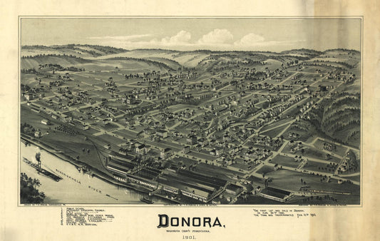 Donora, Washington County, Pennsylvania, 1901 (1901) – Historic Bird’s-Eye View Panorama Print