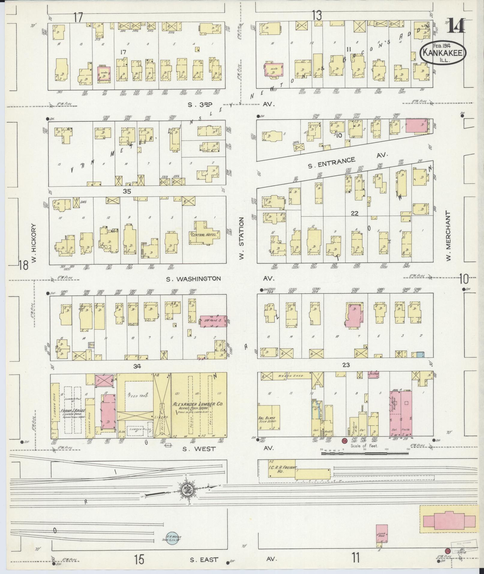 Sanborn Fire Insurance Map from Kankakee, Kankakee County, Illinois (1914), Sheet #0014 - Complete Map Set gallery image, historic Sanborn map, vintage wall art, Illinois Illinois