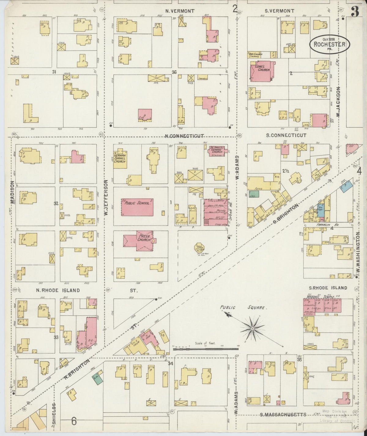 Sanborn Fire Insurance Map from Rochester, Beaver County, Pennsylvania (1898), Sheet #0003 - Historic Sanborn Fire Insurance Map Print, vintage old map wall art, antique decor, genealogy gift, Pennsylvania Pennsylvania map