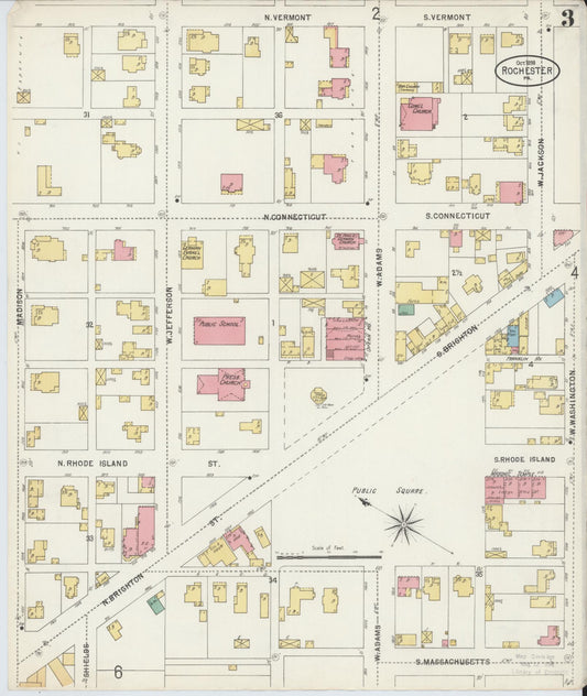 Sanborn Fire Insurance Map from Rochester, Beaver County, Pennsylvania (1898), Sheet #0003 - Historic Sanborn Fire Insurance Map Print, vintage old map wall art, antique decor, genealogy gift, Pennsylvania Pennsylvania map
