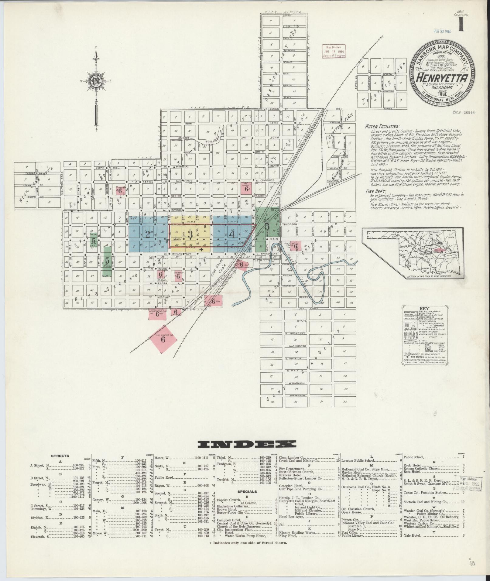 Sanborn Fire Insurance Map from Henryetta, Okmulgee County, Oklahoma (1914), Sheet #0001 - Complete Map Set gallery image, historic Sanborn map, vintage wall art, Oklahoma Oklahoma