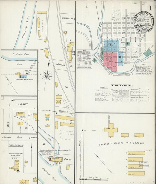 Sanborn Fire Insurance Map from Darlington, Lafayette County, Wisconsin (1900), Sheet #0001 - Complete Map Set gallery image, historic Sanborn map, vintage wall art, Wisconsin Wisconsin
