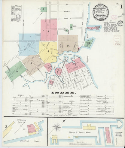 Sanborn Fire Insurance Map from Cambridge, Dorchester County, Maryland (1896), Sheet #0001 - Complete Map Set gallery image, historic Sanborn map, vintage wall art, Maryland Maryland