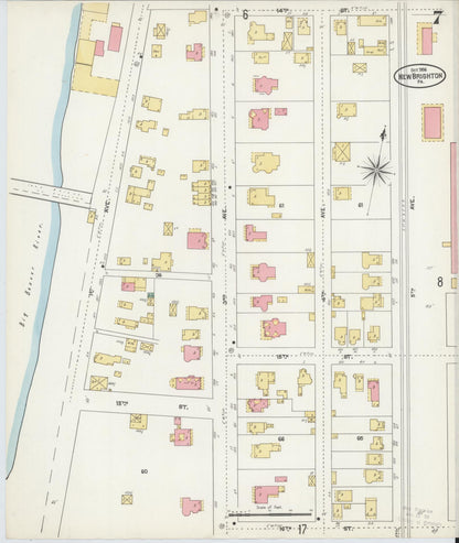Sanborn Fire Insurance Map from New Brighton, Beaver County, Pennsylvania (1906), Sheet #0007 - Historic Sanborn Fire Insurance Map Print, vintage old map wall art, antique decor, genealogy gift, Pennsylvania Pennsylvania map