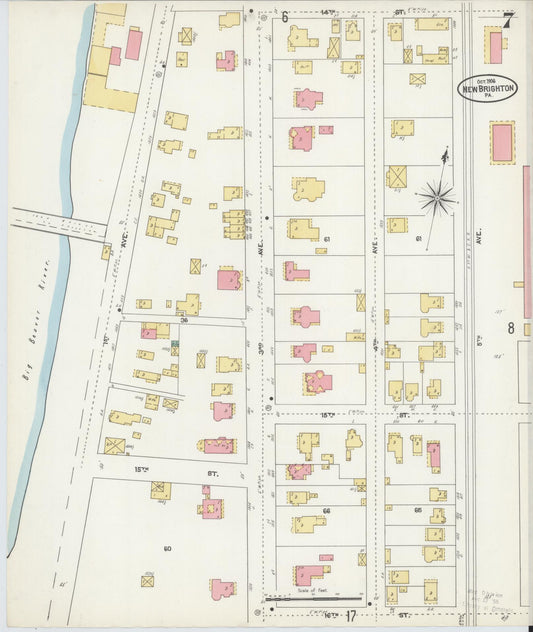 Sanborn Fire Insurance Map from New Brighton, Beaver County, Pennsylvania (1906), Sheet #0007 - Historic Sanborn Fire Insurance Map Print, vintage old map wall art, antique decor, genealogy gift, Pennsylvania Pennsylvania map