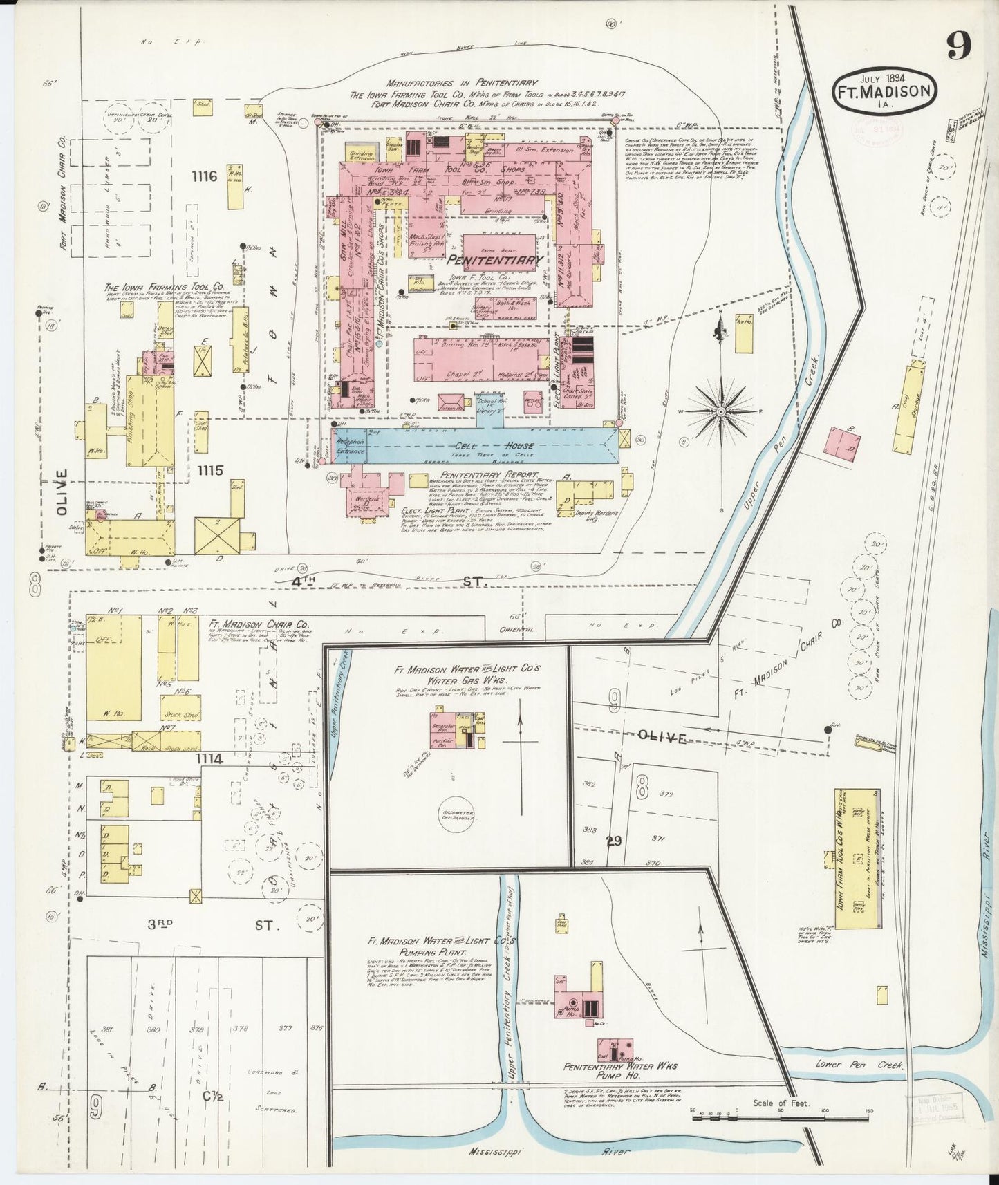 Sanborn Fire Insurance Map from Fort Madison, Lee County, Iowa (1894), Sheet #0009 - Historic Sanborn Fire Insurance Map Print, vintage old map wall art