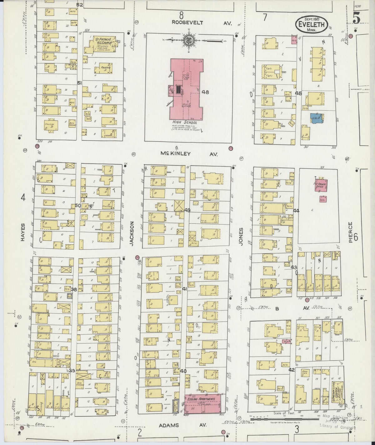 Sanborn Fire Insurance Map from Eveleth, Saint Louis County, Minnesota (1921), Sheet #0005 - Complete Map Set gallery image, historic Sanborn map, vintage wall art, Minnesota Minnesota