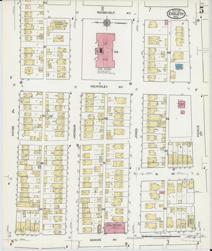 Sanborn Fire Insurance Map from Eveleth, Saint Louis County, Minnesota (1921), Sheet #0005 - Complete Map Set gallery image, historic Sanborn map, vintage wall art, Minnesota Minnesota