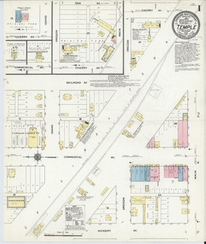 Sanborn Fire Insurance Map from Temple, Cotton County, Oklahoma (1910), Sheet #0001 - Complete Map Set gallery image, historic Sanborn map, vintage wall art, Oklahoma Oklahoma