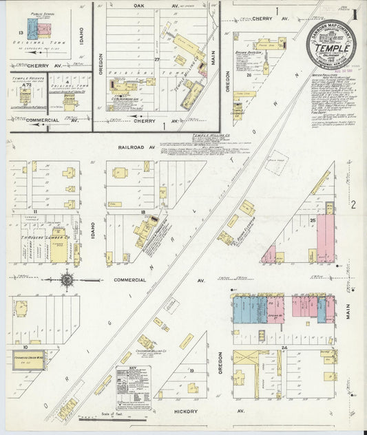 Sanborn Fire Insurance Map from Temple, Cotton County, Oklahoma (1910), Sheet #0001 - Complete Map Set gallery image, historic Sanborn map, vintage wall art, Oklahoma Oklahoma