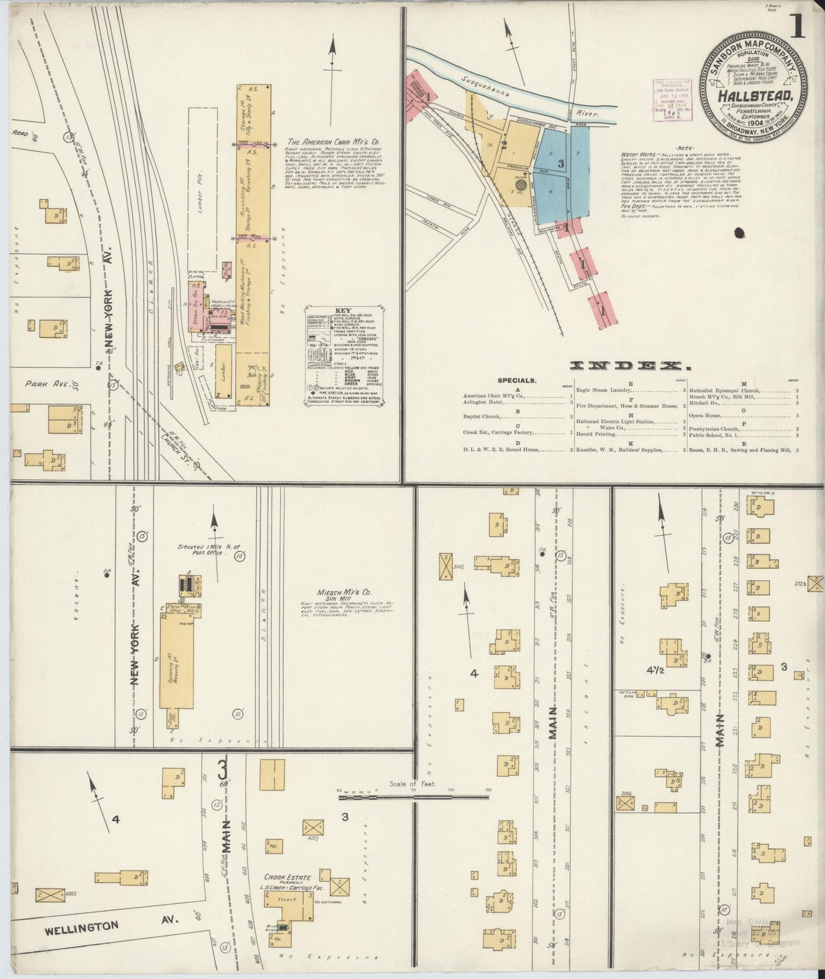 Sanborn Fire Insurance Map from Hallstead, Susquehanna County, Pennsylvania (1904), Sheet #0001 - Historic Sanborn Fire Insurance Map Print, vintage old map wall art, antique decor, genealogy gift, Pennsylvania Pennsylvania map