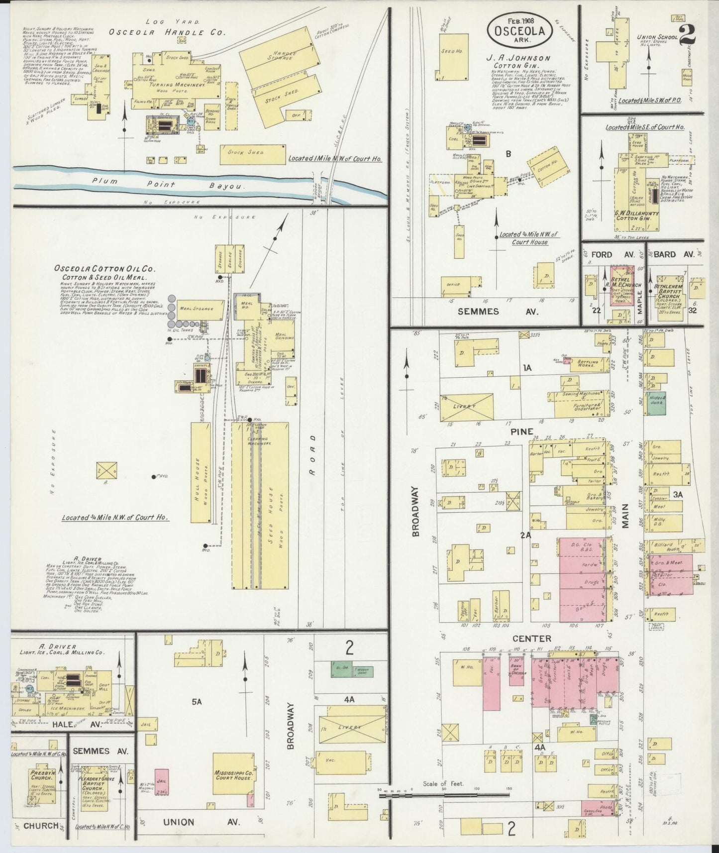 Sanborn Fire Insurance Map from Osceola, Mississippi County, Arkansas (1908), Sheet #0002 - Historic Sanborn Fire Insurance Map Print, vintage old map wall art, antique decor, genealogy gift, Osceola Mississippi map