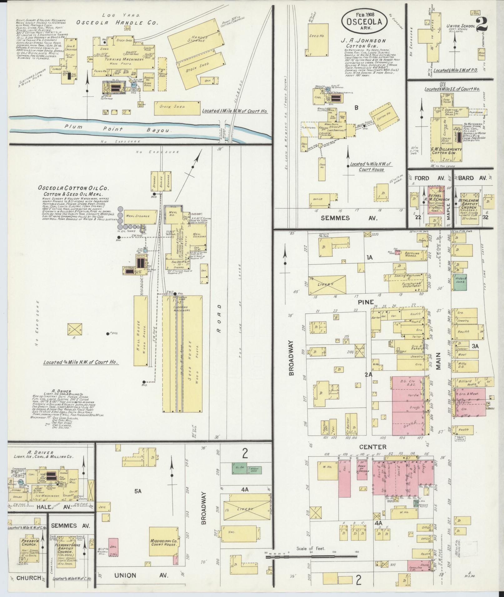Sanborn Fire Insurance Map from Osceola, Mississippi County, Arkansas (1908), Sheet #0002 - Historic Sanborn Fire Insurance Map Print, vintage old map wall art, antique decor, genealogy gift, Osceola Mississippi map