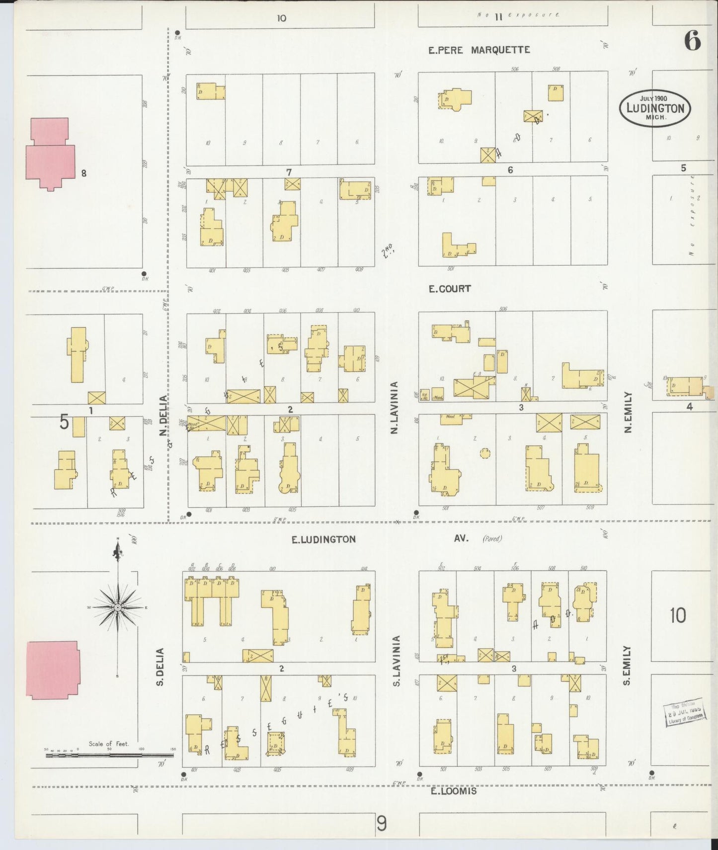 Sanborn Fire Insurance Map from Ludington, Mason County, Michigan (1900), Sheet #0006 - Complete Map Set gallery image, historic Sanborn map, vintage wall art, Michigan Michigan