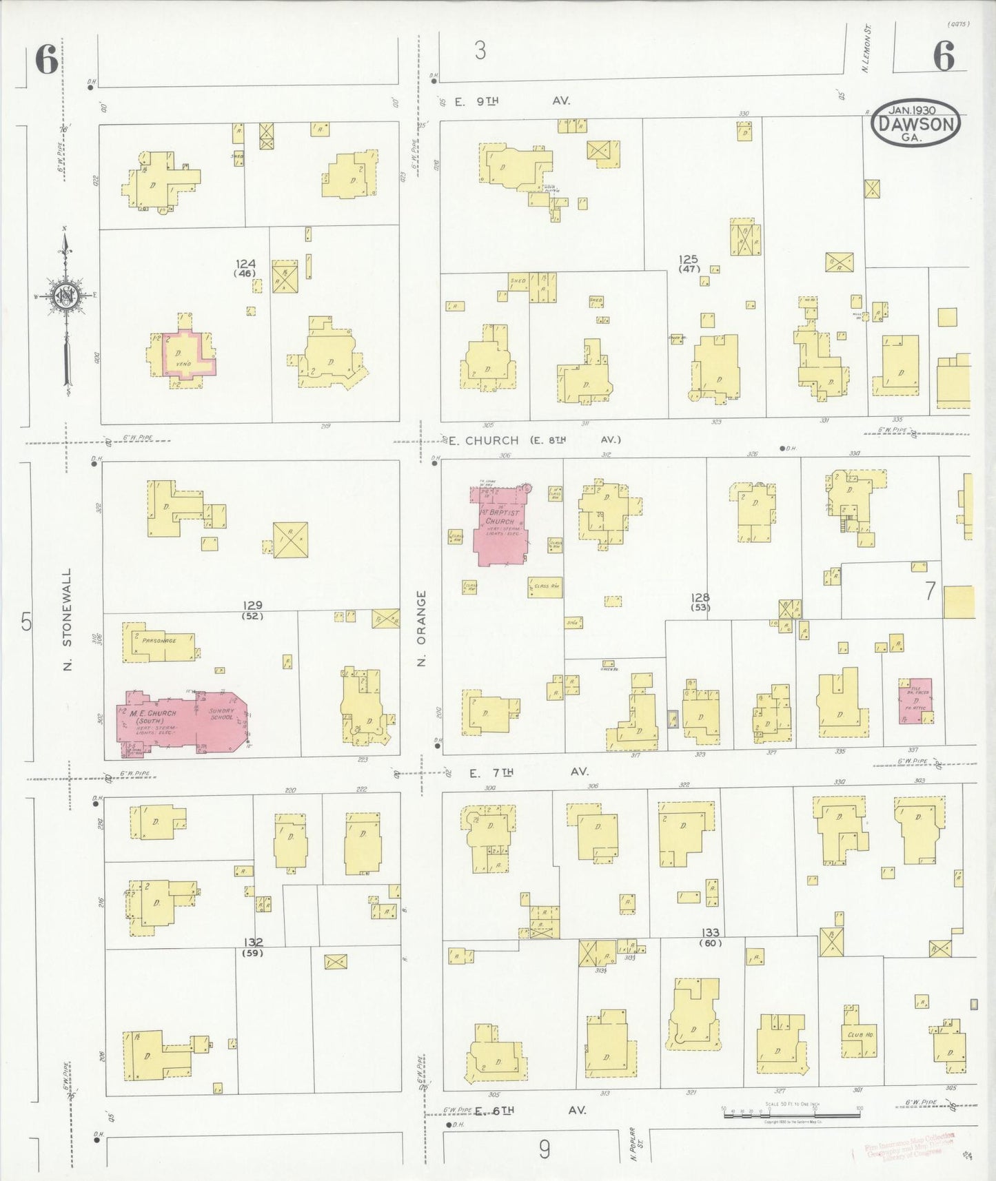 Sanborn Fire Insurance Map from Dawson, Terrell County, Georgia (1930), Sheet #0006 - Complete Map Set gallery image, historic Sanborn map, vintage wall art, Georgia Georgia