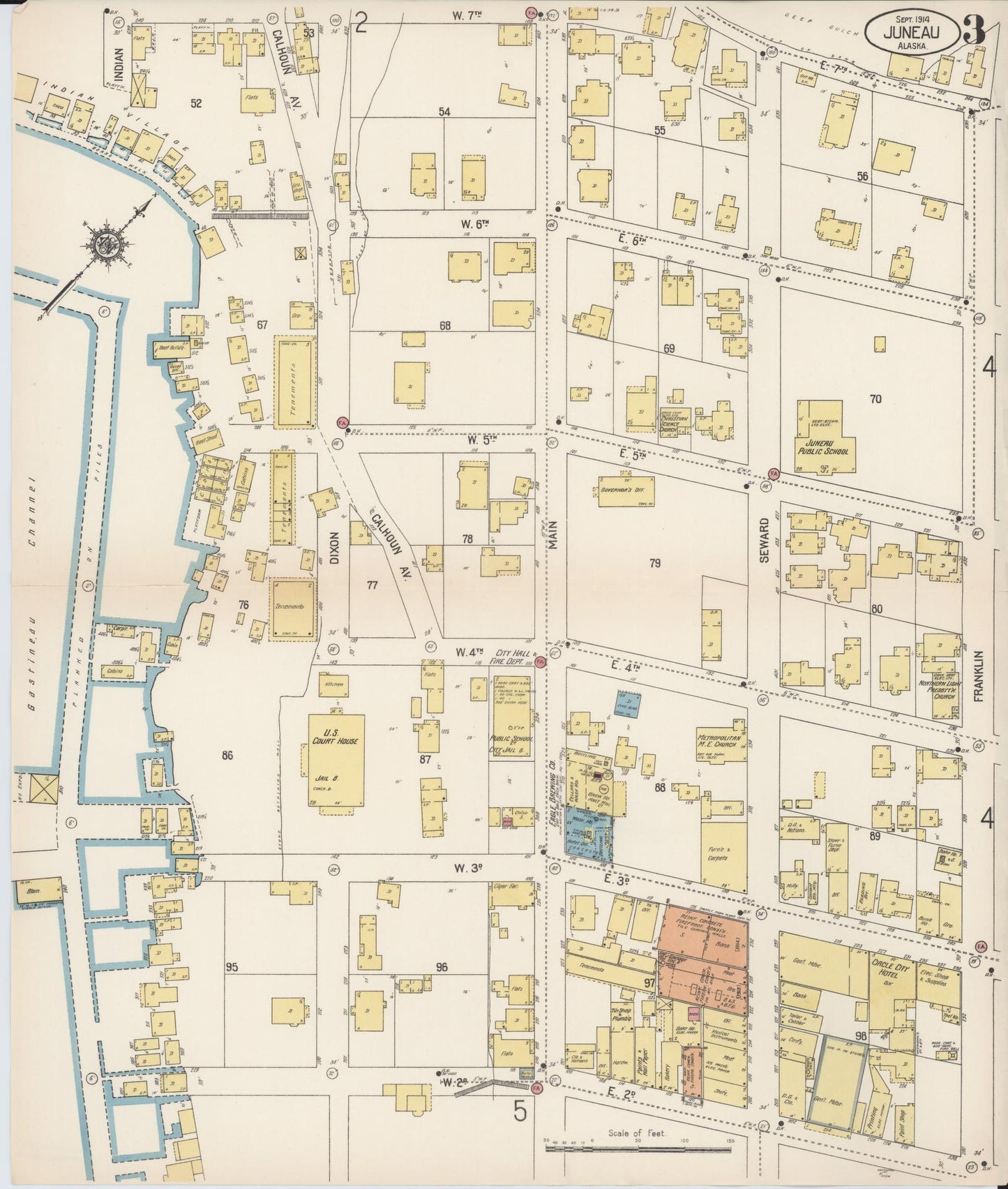 Sanborn Fire Insurance Map from Juneau, Juneau Census Division, Alaska (1914), Sheet #0003 - Complete Map Set gallery image, historic Sanborn map, vintage wall art, Alaska Alaska
