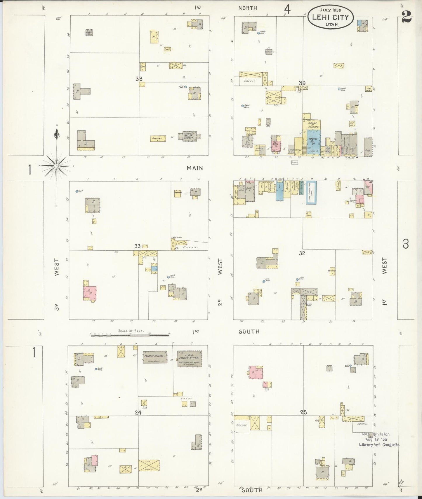 Sanborn Fire Insurance Map from Lehi, Utah County, Utah (1898), Sheet #0002 - Historic Sanborn Fire Insurance Map Print, vintage old map wall art, antique decor, genealogy gift, Lehi Utah map