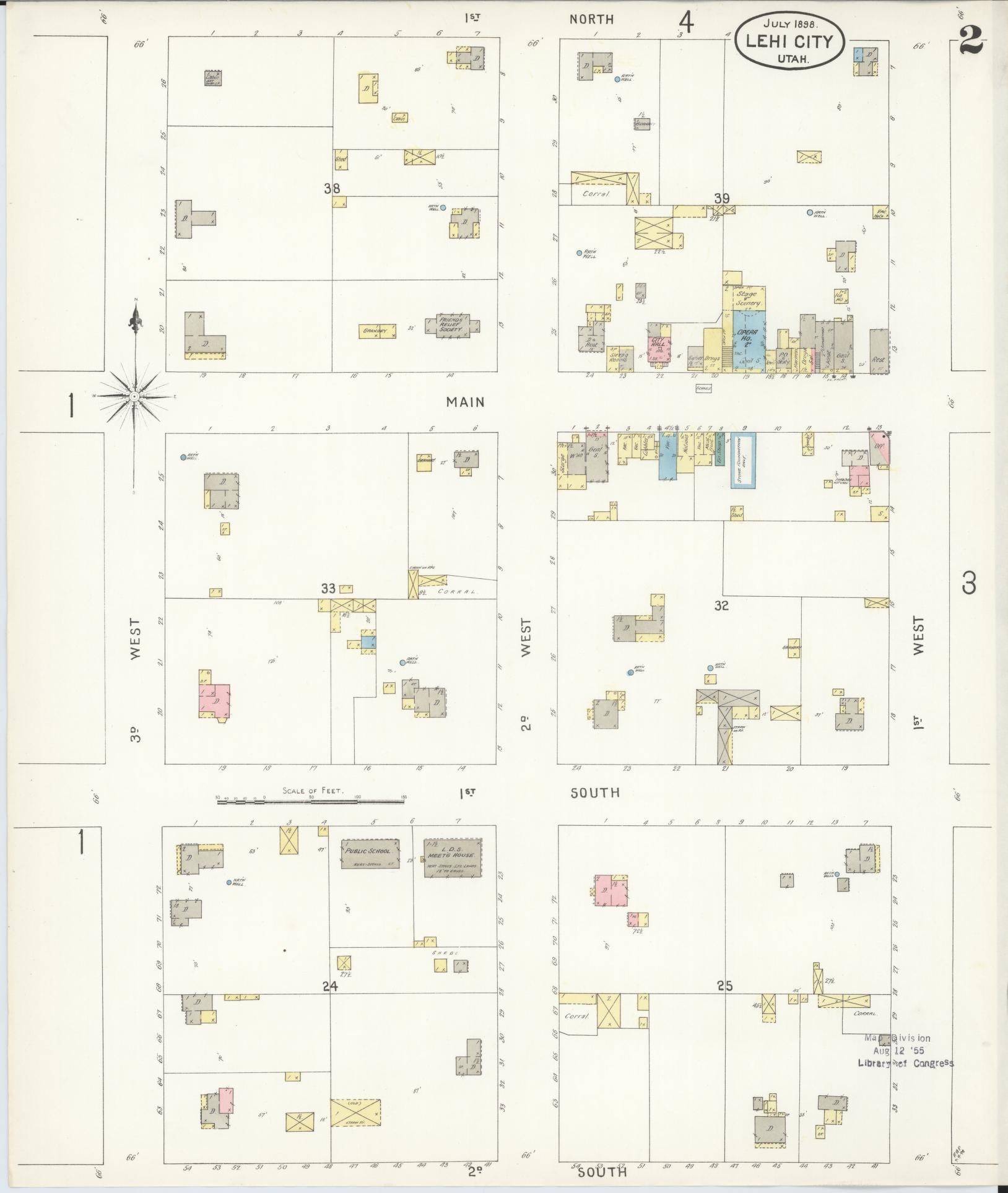 Sanborn Fire Insurance Map from Lehi, Utah County, Utah (1898), Sheet #0002 - Historic Sanborn Fire Insurance Map Print, vintage old map wall art, antique decor, genealogy gift, Lehi Utah map