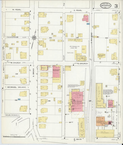 Sanborn Fire Insurance Map from Monroe, Walton County, Georgia (1916), Sheet #0003 - Complete Map Set gallery image, historic Sanborn map, vintage wall art, Georgia Georgia