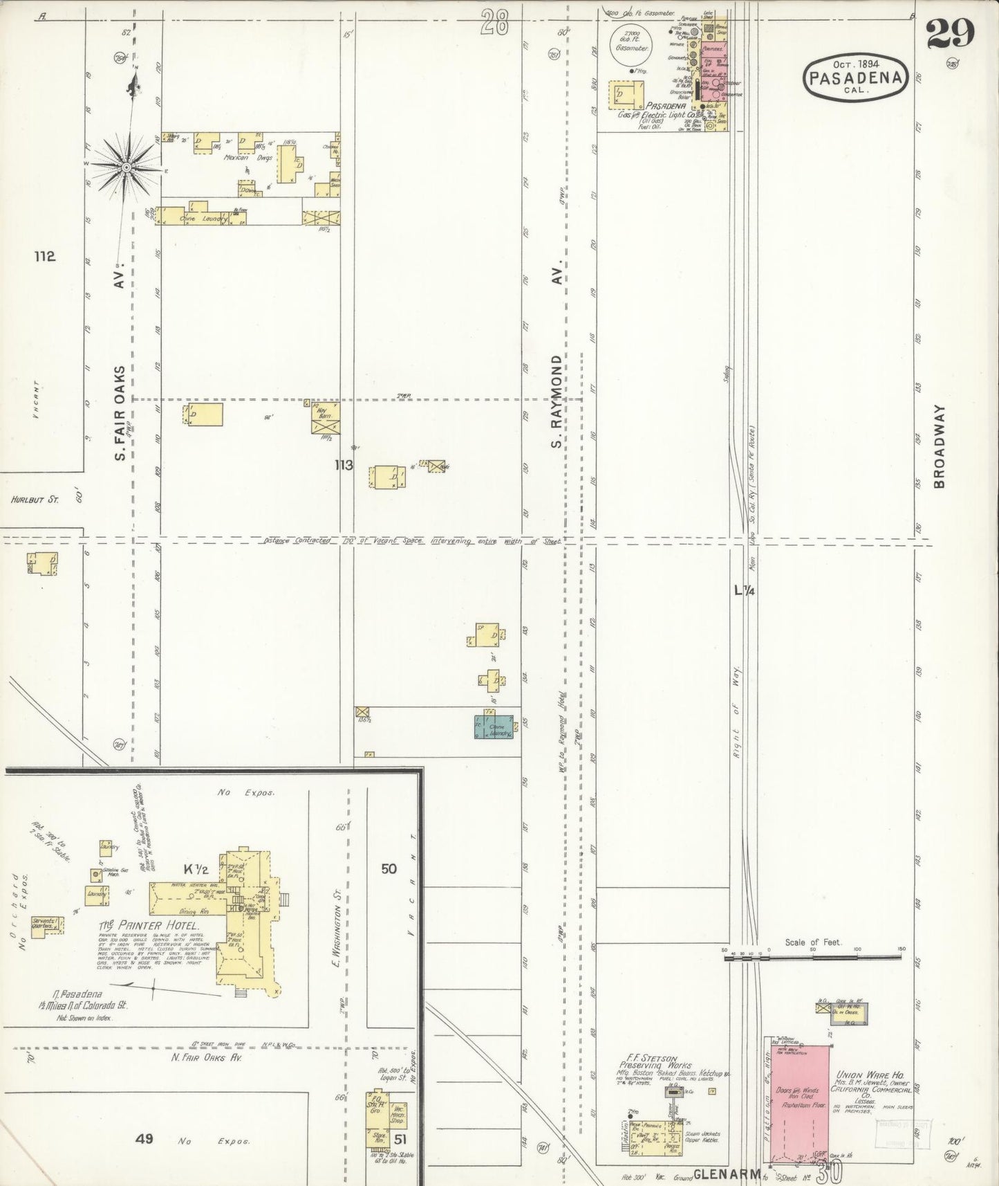 Sanborn Fire Insurance Map from Pasadena, Los Angeles County, California (1894), Sheet #0029 - Complete Map Set gallery image, historic Sanborn map, vintage wall art, California California