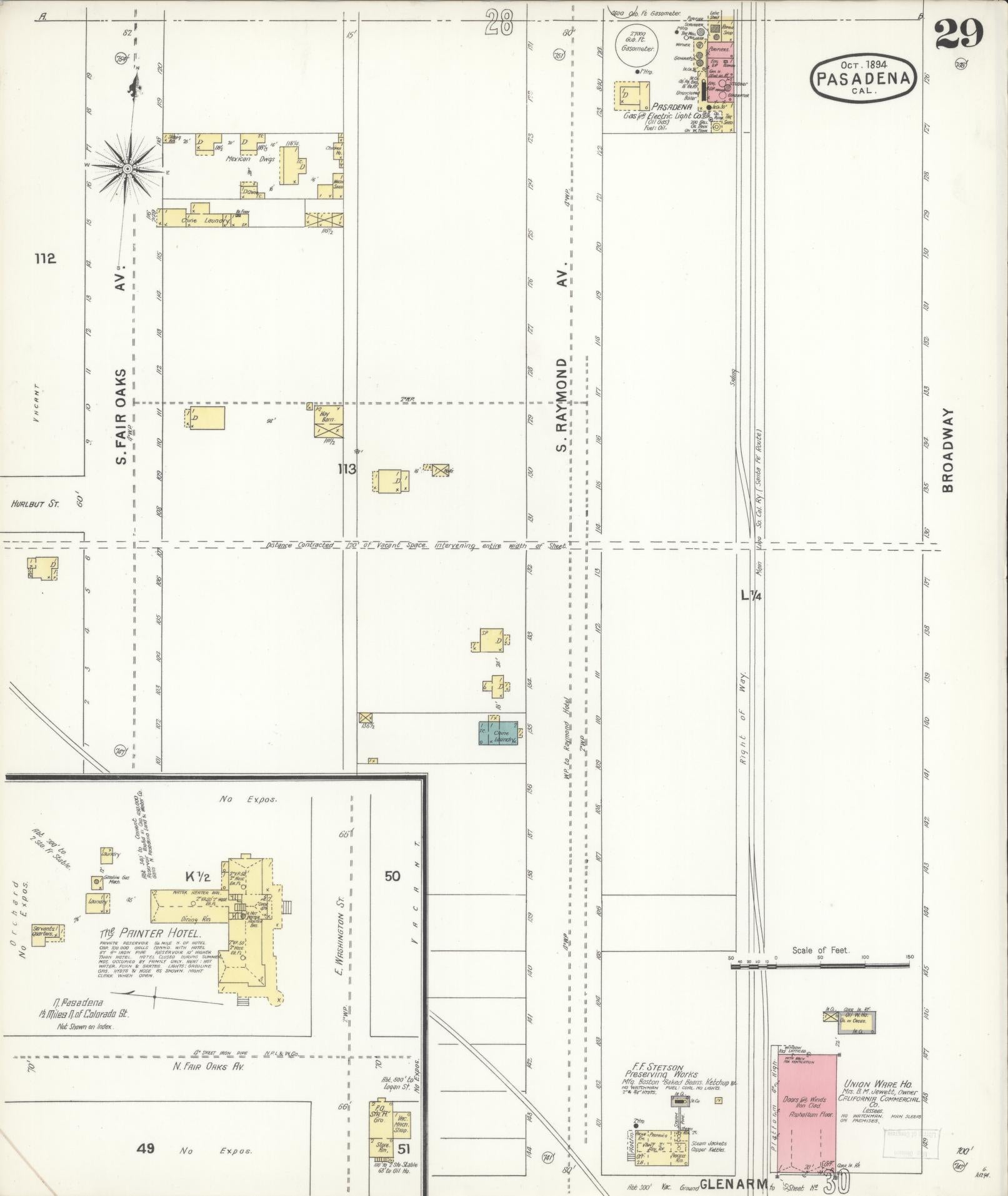 Sanborn Fire Insurance Map from Pasadena, Los Angeles County, California (1894), Sheet #0029 - Complete Map Set gallery image, historic Sanborn map, vintage wall art, California California