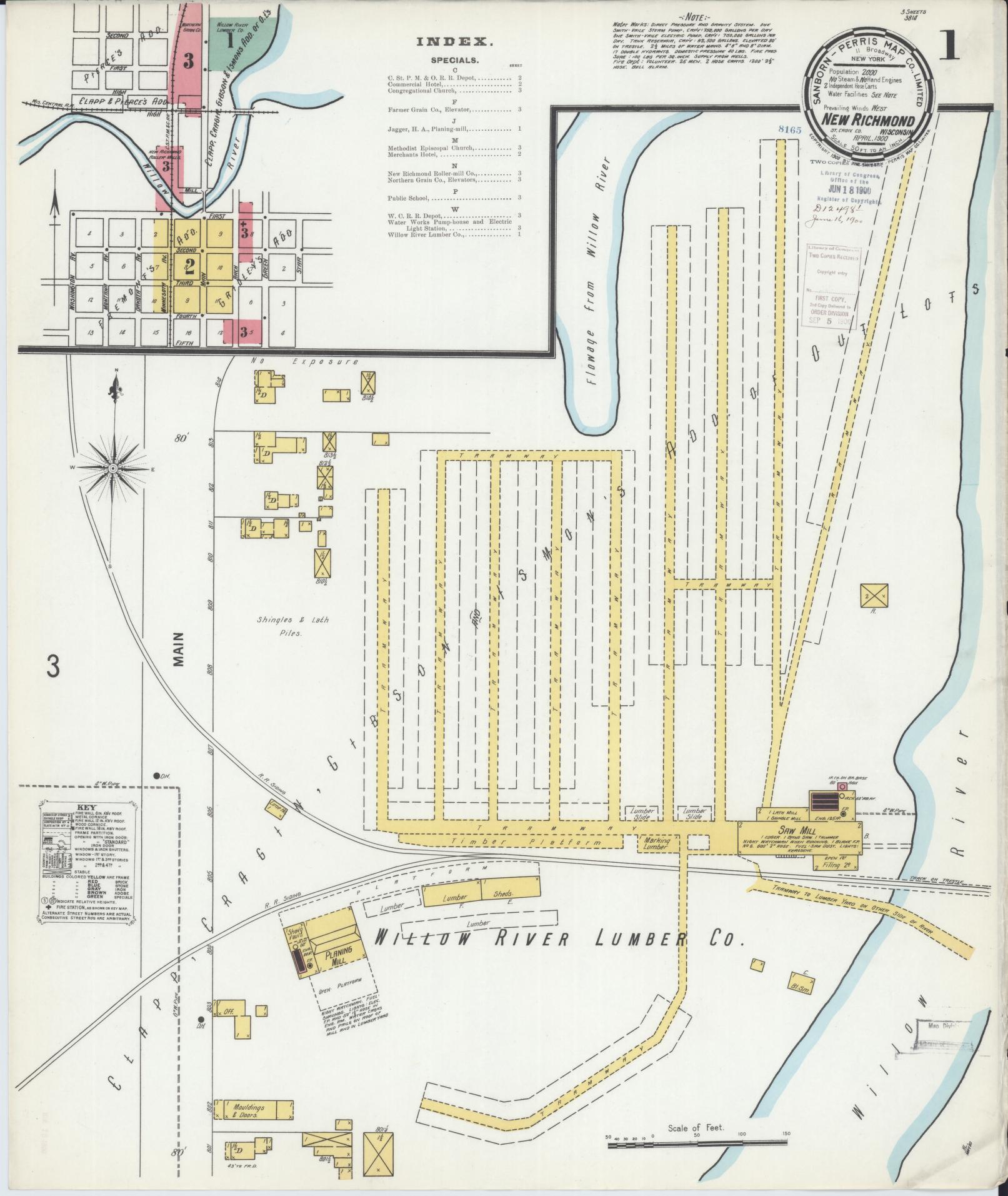 Sanborn Fire Insurance Map from New Richmond, St. Croix County, Wisconsin (1900), Sheet #0001 - Historic Sanborn Fire Insurance Map Print, vintage old map wall art, antique decor, genealogy gift, Wisconsin Wisconsin map