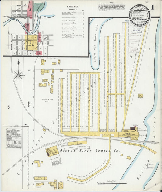 Sanborn Fire Insurance Map from New Richmond, St. Croix County, Wisconsin (1900), Sheet #0001 - Historic Sanborn Fire Insurance Map Print, vintage old map wall art, antique decor, genealogy gift, Wisconsin Wisconsin map