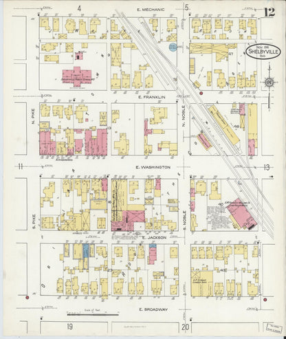 Sanborn Fire Insurance Map from Shelbyville, Shelby County, Indiana (1916), Sheet #0012 - Historic Sanborn Fire Insurance Map Print, vintage old map wall art, antique decor, genealogy gift, Indiana Indiana map