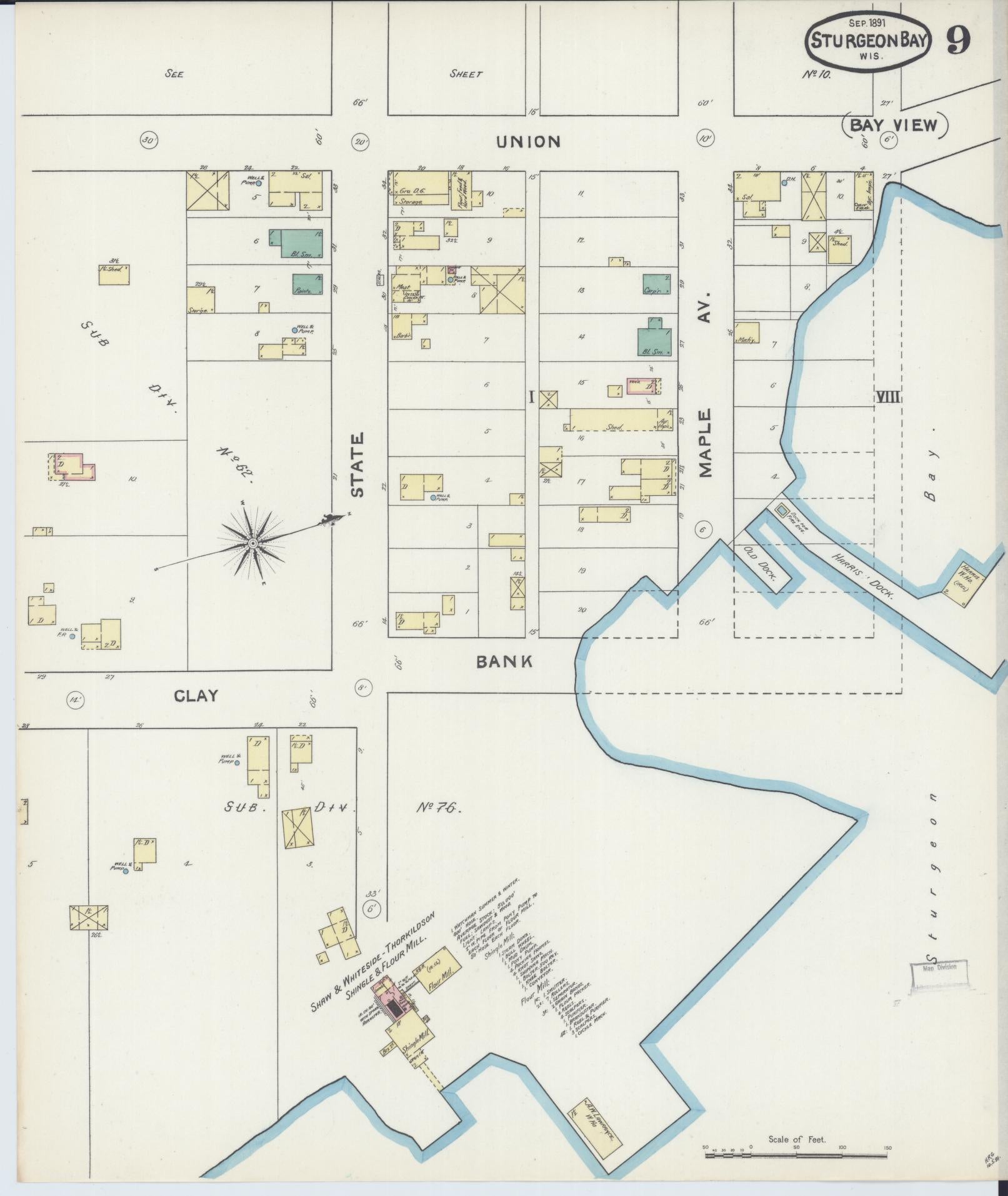 Sanborn Fire Insurance Map from Sturgeon Bay, Door County, Wisconsin (1891), Sheet #0009 - Complete Map Set gallery image, historic Sanborn map, vintage wall art, Wisconsin Wisconsin