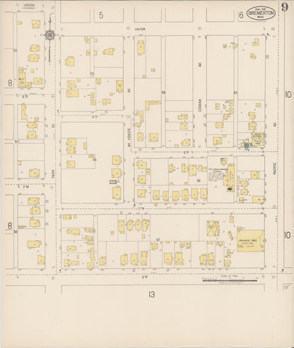 Sanborn Fire Insurance Map from Bremerton, Kitsap County, Washington (1918), Sheet #0009 - Complete Map Set gallery image, historic Sanborn map, vintage wall art, Washington Washington