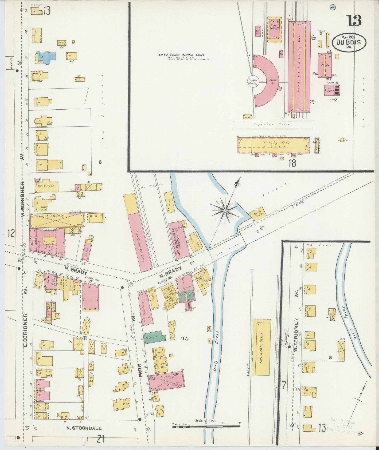 Sanborn Fire Insurance Map from Du Bois, Clearfield County, Pennsylvania (1906), Sheet #0013 - Historic Sanborn Fire Insurance Map Print, vintage old map wall art, antique decor, genealogy gift, Pennsylvania Pennsylvania map