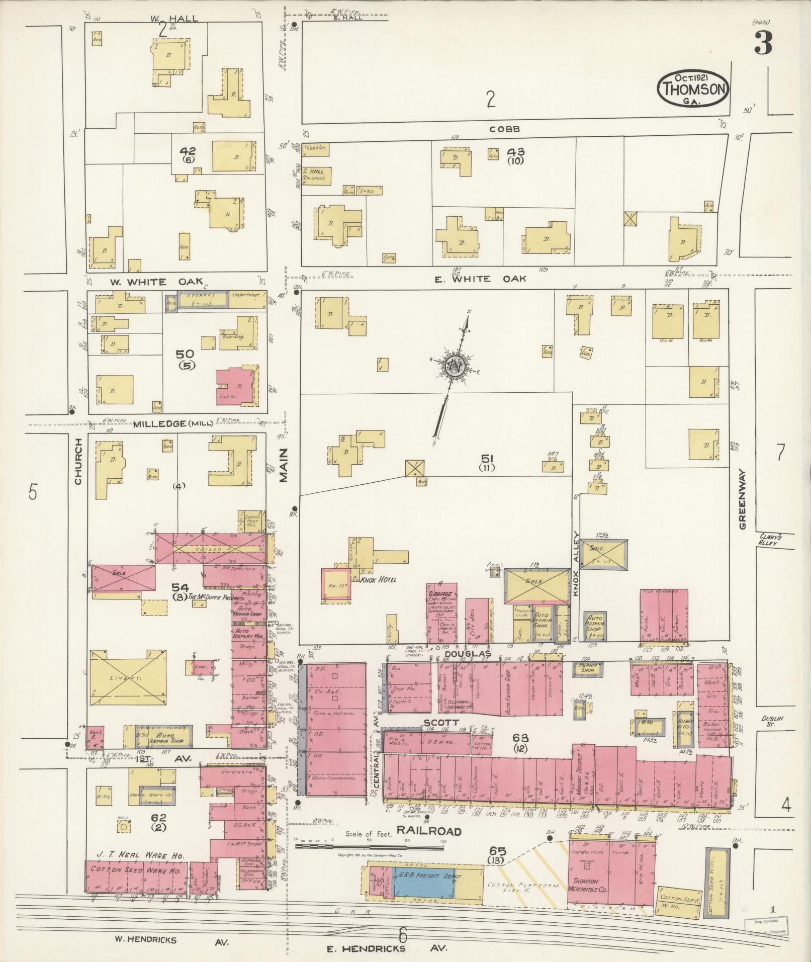 Sanborn Fire Insurance Map from Thomson, McDuffie County, Georgia (1921), Sheet #0003 - Complete Map Set gallery image, historic Sanborn map, vintage wall art, Georgia Georgia