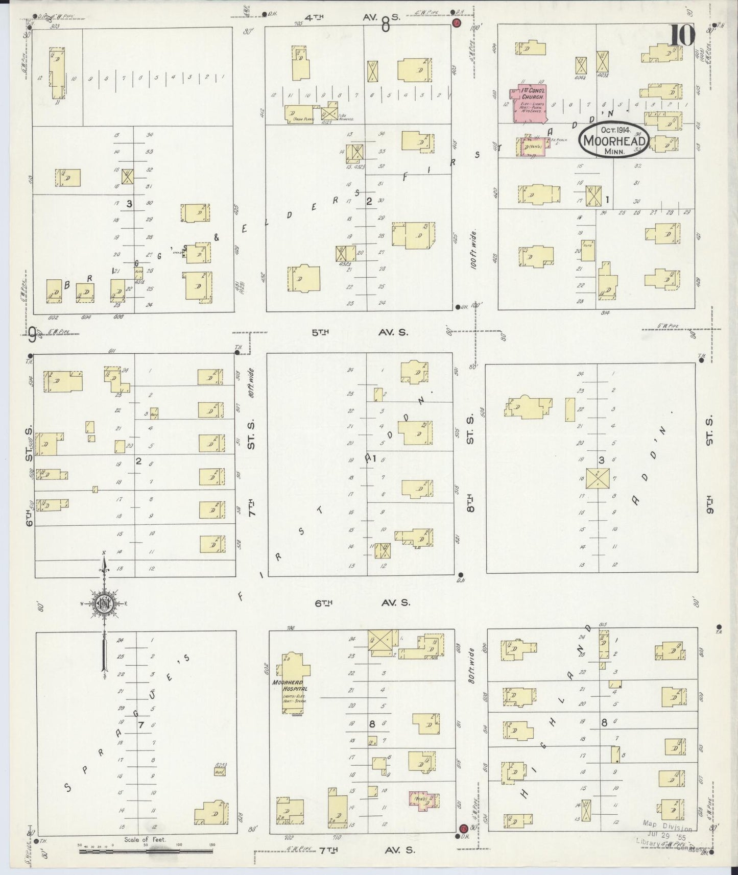 Sanborn Fire Insurance Map from Moorhead, Clay County, Minnesota (1914), Sheet #0010 - Historic Sanborn Fire Insurance Map Print, vintage old map wall art, antique decor, genealogy gift, Minnesota Minnesota map
