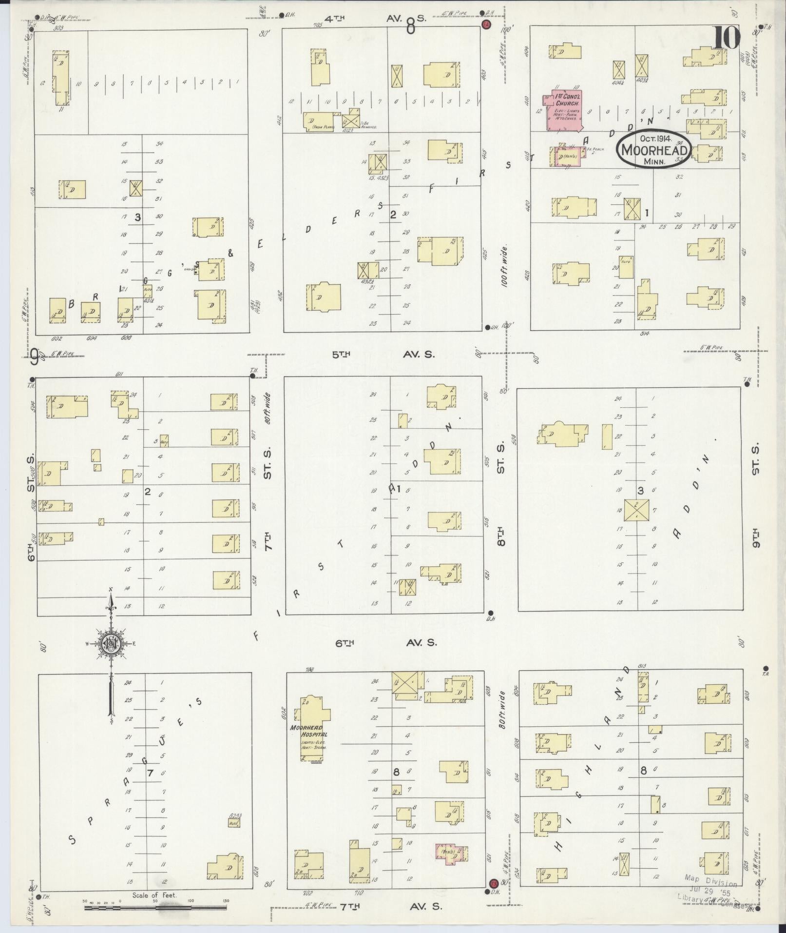 Sanborn Fire Insurance Map from Moorhead, Clay County, Minnesota (1914), Sheet #0010 - Historic Sanborn Fire Insurance Map Print, vintage old map wall art, antique decor, genealogy gift, Minnesota Minnesota map