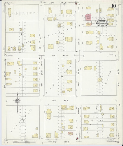 Sanborn Fire Insurance Map from Moorhead, Clay County, Minnesota (1914), Sheet #0010 - Historic Sanborn Fire Insurance Map Print, vintage old map wall art, antique decor, genealogy gift, Minnesota Minnesota map
