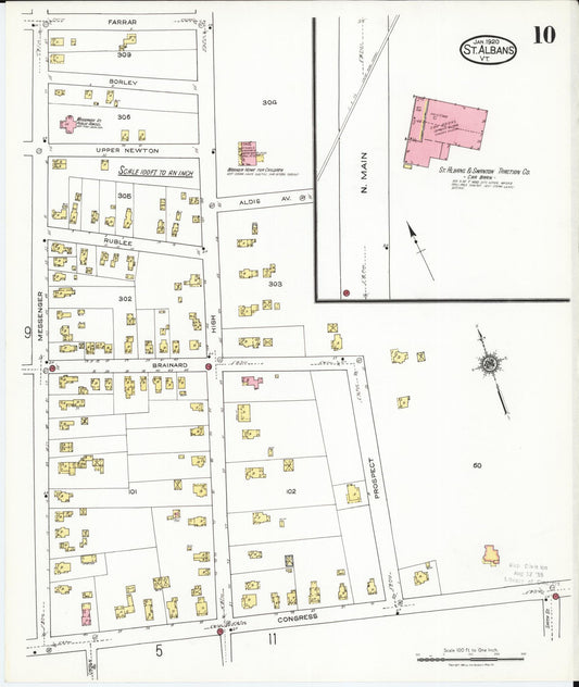 Sanborn Fire Insurance Map from Saint Albans, Franklin County, Vermont (1920), Sheet #0010 - Historic Sanborn Fire Insurance Map Print, vintage old map wall art, antique decor, genealogy gift, Vermont Vermont map
