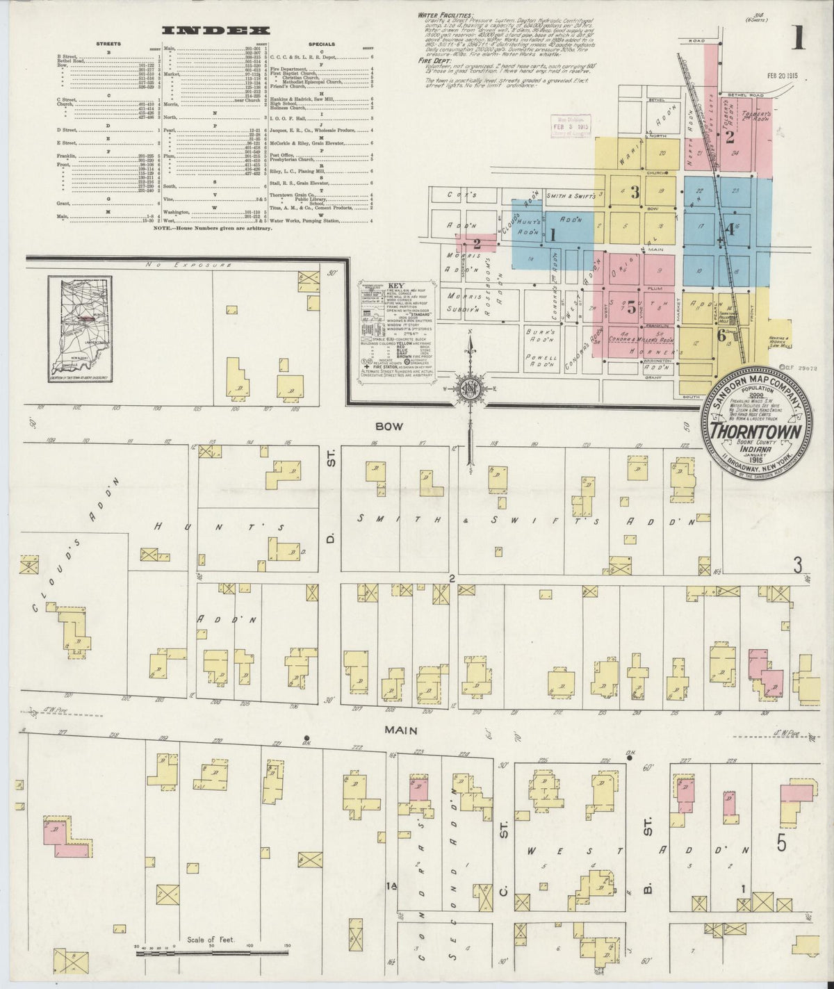Sanborn Fire Insurance Map from Thorntown, Boone County, Indiana (1915), Sheet #0001 - Historic Sanborn Fire Insurance Map Print, vintage old map wall art, antique decor, genealogy gift, Indiana Indiana map